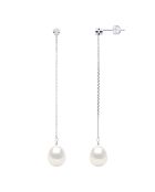 Boucles d'Oreilles Prestige Or Blanc, Diamants 0,02 Cts & Perles de Culture d'Eau Douce Poires blanches