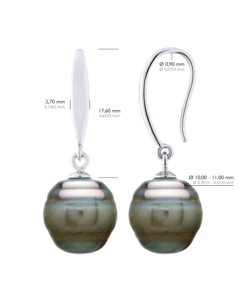 Boucles d'Oreilles en Argent & Perles de Culture de Tahiti Cerclées peacock 10-11 mm