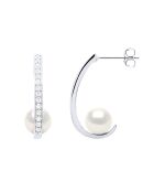 Boucles d'Oreilles Demi Créoles Argent & Véritables Perles de Culture Rondes 7-8 mm