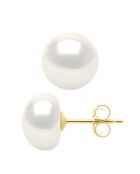 Boucles d'Oreilles Or Jaune & Perles de Culture d'Eau Douce Boutons blanches 9-10 mm