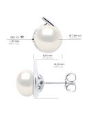 Boucles d'Oreilles Entourage Or Blanc, Diamants & Perles de Culture d'Eau Douce Boutons blanches 7-8 mm