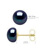 Boucles d'Oreilles Or Jaune & Perles de Culture d'Eau Douce Boutons noires 8-9 mm