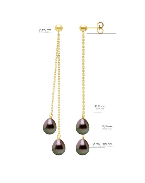 Boucles d'Oreilles Or Jaune & Perles de Culture de Tahiti Poires peacock