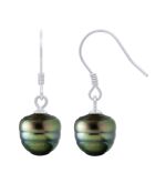 Boucles d'Oreilles en Argent & Perles de Culture de Tahiti Cerclées peacock 9-10mm