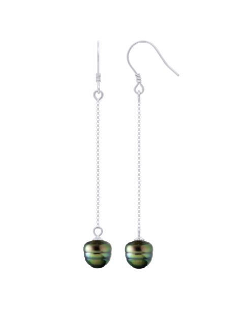 Boucles d'Oreilles en Argent & Perles de Culture de Tahiti Cerclées peacock 8-9 mm