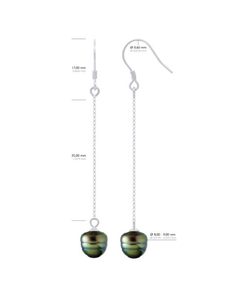 Boucles d'Oreilles en Argent & Perles de Culture de Tahiti Cerclées peacock 8-9 mm