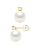 Boucles d'Oreilles Prestige Or Jaune, Diamants 0,04 Cts & Perles de Culture d'Eau Douce Rondes blanches 8-9mm