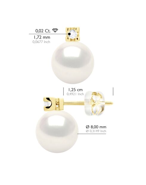 Boucles d'Oreilles Prestige en Or Jaune & Diamants Perles de Culture d'Eau Douce Rondes blanches