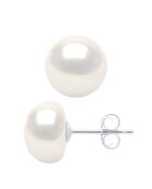 Boucles d'Oreilles Or Blanc & Perles de Culture d'Eau Douce Boutons blanches 9-10 mm