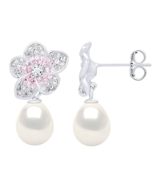 Boucles d'Oreilles en Argent & Perles de Culture d'Eau Douce Poires blanches 9-10 mm
