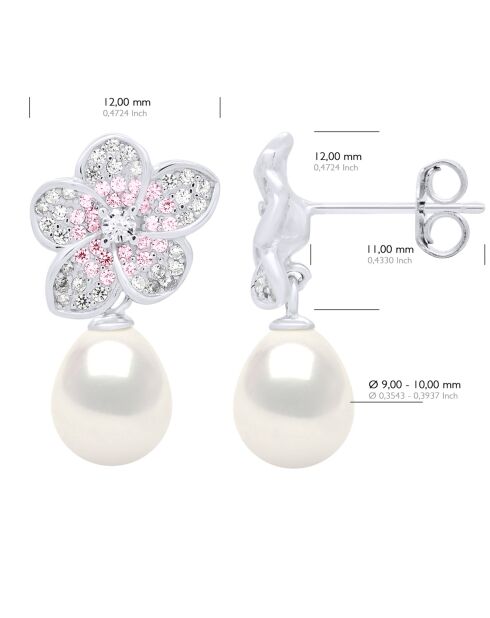 Boucles d'Oreilles en Argent & Perles de Culture d'Eau Douce Poires blanches 9-10 mm