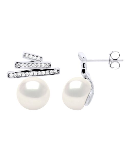 Boucles d'Oreilles Barettes en Argent Zirconium Perle de Culture d'Eau Douce Boutons blanches