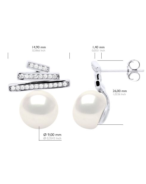 Boucles d'Oreilles Barettes en Argent Zirconium Perle de Culture d'Eau Douce Boutons blanches