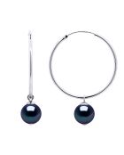 Boucles d'Oreilles Créoles Argent & Véritables Perles de Culture Rondes 9-10 mm