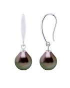 Boucles d'Oreilles en Argent & Perles de Culture de Tahiti Poires peacock 8-9 mm