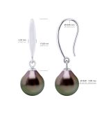 Boucles d'Oreilles en Argent & Perles de Culture de Tahiti Poires peacock 8-9 mm