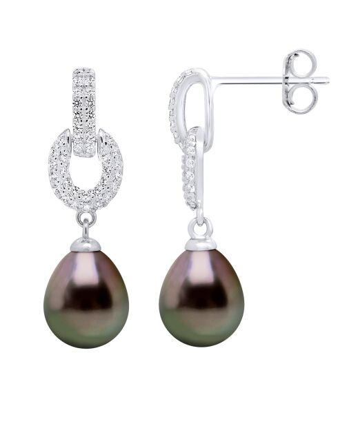 Boucles d'Oreilles Argent & Véritables Perles de Culture de Tahiti  peacock