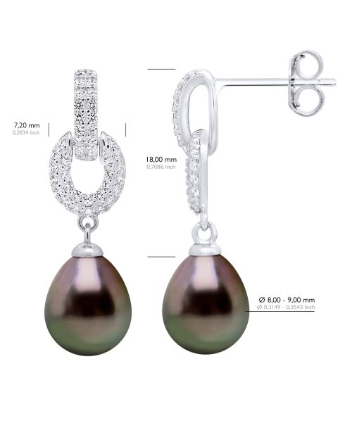 Boucles d'Oreilles Pendantes en Argent Perles de Culture de Tahiti peacock