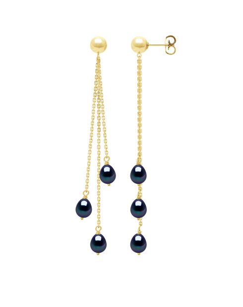 Boucles d'Oreilles en Argent Plaqué Or Véritables Perles de Culture d'Eau Douce Poires 5-6 mm