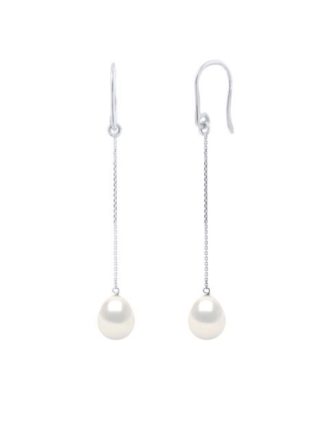 Boucles d'Oreilles Argent 925 Millièmes Véritables Perles de Culture d'Eau Douce Poires 7-8 mm