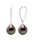 Boucles d'Oreilles en Argent & Perles de Culture de Tahiti Poires peacock 9-10 mm