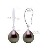 Boucles d'Oreilles en Argent & Perles de Culture de Tahiti Poires peacock 9-10 mm