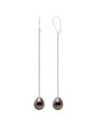 Boucles d'Oreilles Or Blanc & Perles de Culture de Tahiti Poires peacock