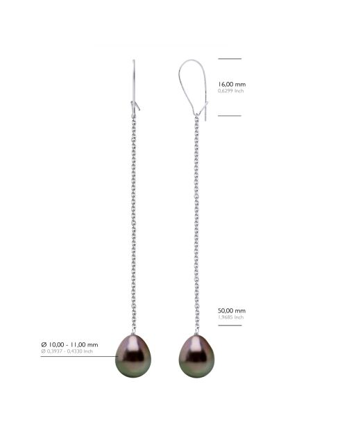 Boucles d'Oreilles Or Blanc & Perles de Culture de Tahiti Poires peacock
