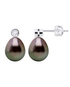Boucles d'Oreilles Prestige Or Blanc, Diamants & Perles de Culture de Tahiti Poires peacock