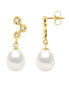 Boucles d'Oreilles Prestige Or Jaune, Diamants &  Perles de Culture d'Eau Douce Poires blanches