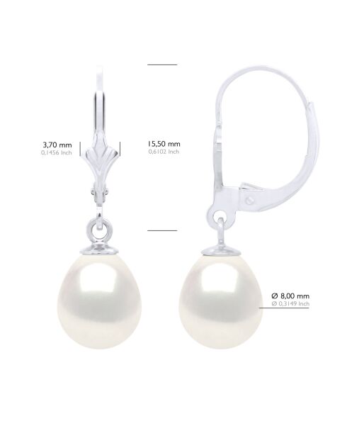 Boucles d'Oreilles en Or Blanc Perles de Culture d'Eau Douce Poires blanches