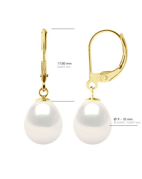 Boucles d'Oreilles Or Jaune & Perles de Culture d'Eau Douce Poires blanches