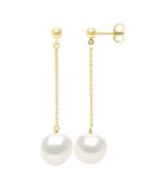 Boucles d'Oreilles Or Jaune & Perles de Culture d'Eau Douce Baroques blanches