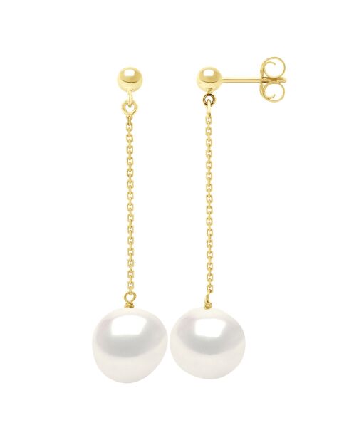 Boucles d'Oreilles Or Jaune & Perles de Culture d'Eau Douce Baroques blanches