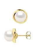 Boucles d'Oreilles Or Jaune & Perles de Culture d'Eau Douce Rondes blanches