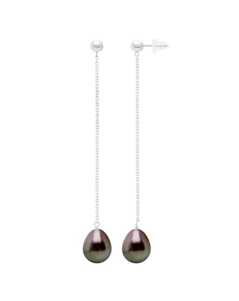 Boucles d'Oreilles Prestige Or Blanc, Diamants & Perles de Culture de Tahiti Poires peacock