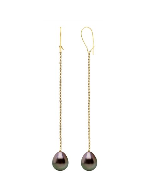 Boucles d'Oreilles Or Jaune & Perles de Culture de Tahiti Poires peacock