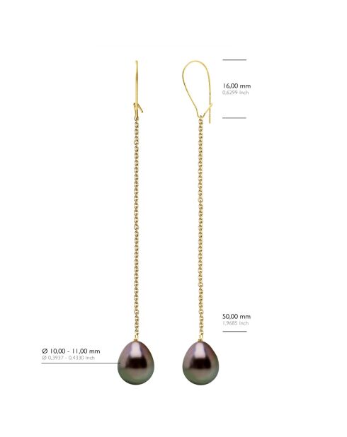 Boucles d'Oreilles Or Jaune & Perles de Culture de Tahiti Poires peacock