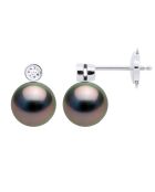 Boucles d'Oreilles Joallerie Prestige Or Blanc, Diamants 0.06 Cts & Perles de Culture de Tahiti Rondes peacock