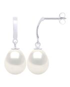 Boucles d'Oreilles Or Blanc & Perles de Culture d'Eau Douce Poires blanches