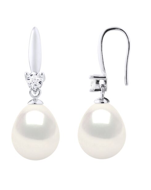 Boucles d'Oreilles en Argent Zyrconium Perles de Culture d'Eau Douce Poires blanches