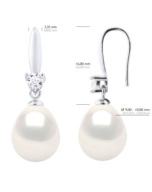 Boucles d'Oreilles en Argent & Perles de Culture d'Eau Douce Poires blanches 9-10 mm