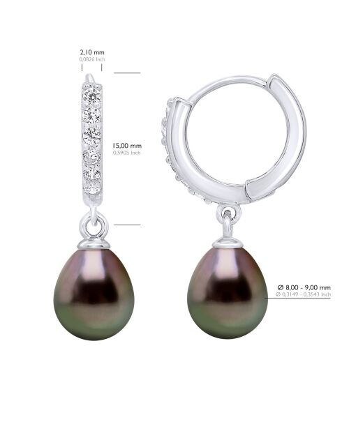 Boucles d'Oreilles Créoles en Argent Perles de Culture de Tahiti peacock