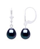 Boucles d'Oreilles Or Blanc & Perles de Culture d'Eau Douce Poires noires
