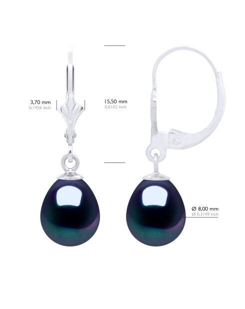 Boucles d'Oreilles Or Blanc & Perles de Culture d'Eau Douce Poires noires