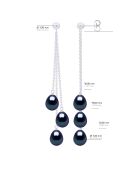 Boucles d'Oreilles Trio Or Blanc & Perles de Culture d'Eau Douce Poires noires