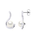 Boucles d'Oreilles Prestige Or Blanc, Diamants 0,08 Cts & Perles de Culture d'Eau Douce Rondes blanches