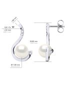 Boucles d'Oreilles Prestige Or Blanc, Diamants 0,08 Cts & Perles de Culture d'Eau Douce Rondes blanches