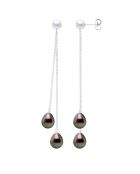 Boucles d'Oreilles Or Blanc & Perles de Culture de Tahiti Poires peacock