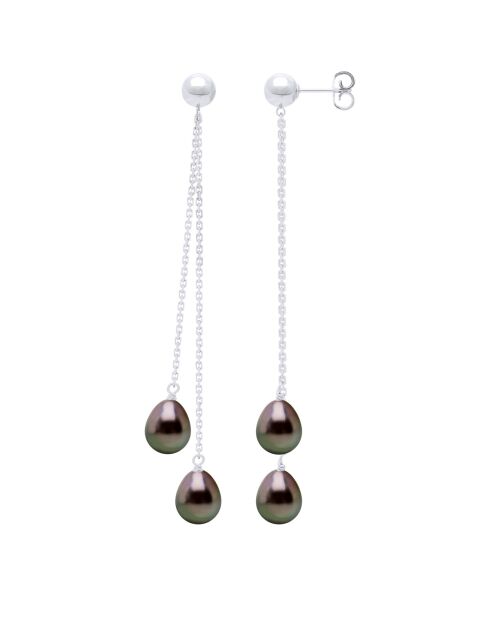 Boucles d'Oreilles Or Blanc & Perles de Culture de Tahiti Poires peacock